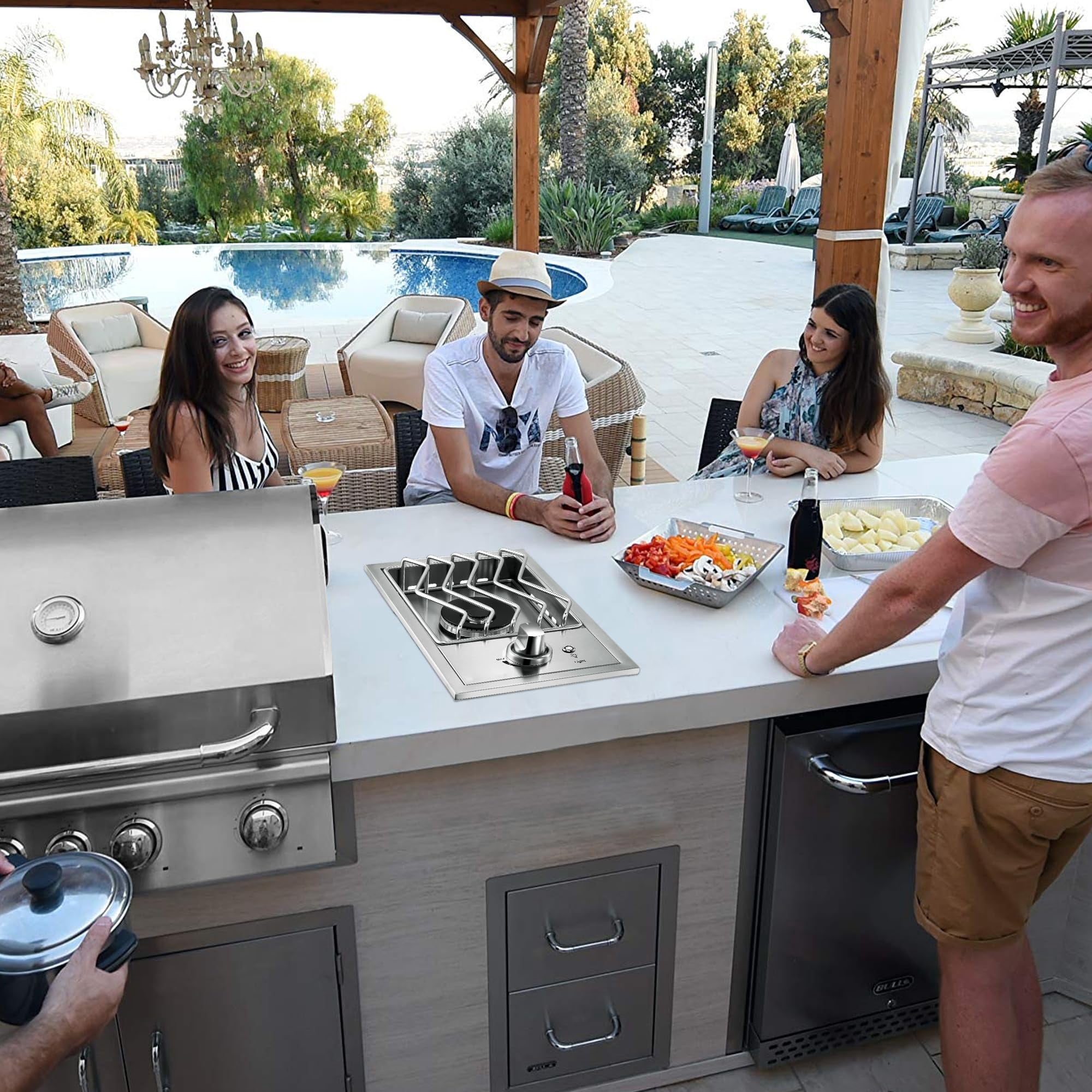 Single Grilling Side Burners for Outdoor Kitchen, 15,000BTU Liquid Propane Side Burner, Duty Heavy 304 Stainless Steel, Convertible to Natural Gas, Drop-in Side Burner for Outdoor BBQ Grill Island