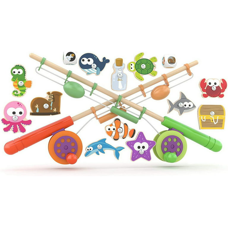 Buy KIDS KINDLY Wooden Magnetic Fishing Game for Kids, Thread Lacing  Activity, Sea Animals Puzzles Toys Reference Image