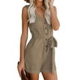 thumbnail image 2 of Women Solid Color Rompers Deep V-Neck Sleeveless Summer Short Jumpsuits, 2 of 9