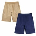 thumbnail image 2 of HILEELANG 2PC Kids Boy Uniform Pull on Cargo Jogger Shorts NavyKhaki Cotton Stretch Chino School Shorts 9-10Years, 2 of 5