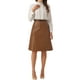 thumbnail image 2 of Falda Midi Lápiz de Cuero Sintético A-Line de Cintura Alta Vintage para Mujeres INSPIRE CHIC Talla L Marrón Oscuro, 2 of 6