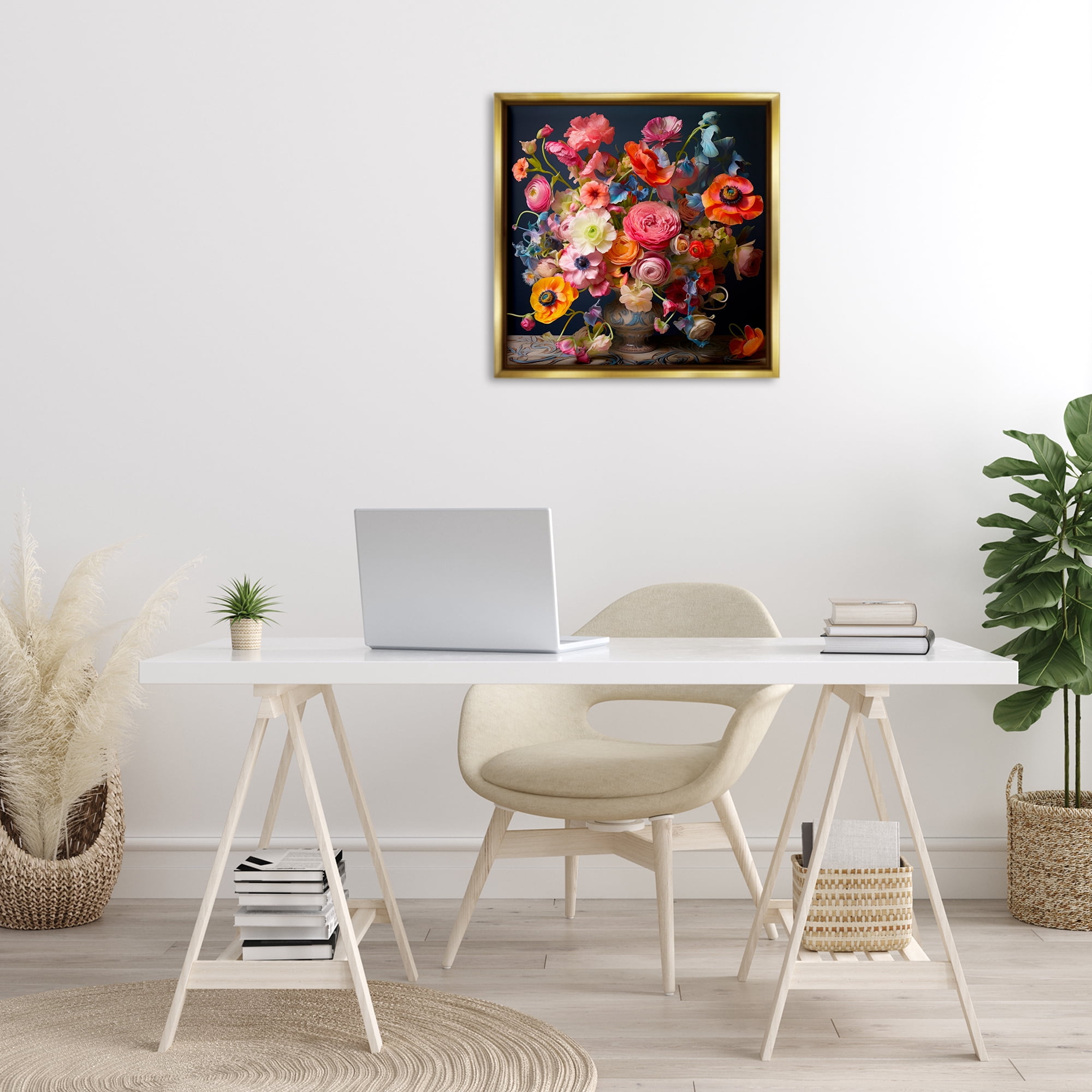 Stupell Industries Mixed Full Bouquet Botanical & Floral Painting Gold Floater Framed Art Print Wall Art, 25 x 25