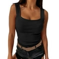 thumbnail image 3 of KBZDBZC Womens Tank Tops Slim Female Low Cut Square Neck Tank Top Line Neck Low Cut Halter Slim Top Fashion Solid Color Sleeveless Tight Vest Women's Summer Tops Women Tops (Black,XL), 3 of 4