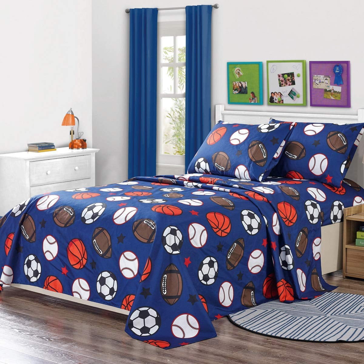 Wpm Kids Collection Bedding 4 Piece Blue Full Size Sheet Set Flat
