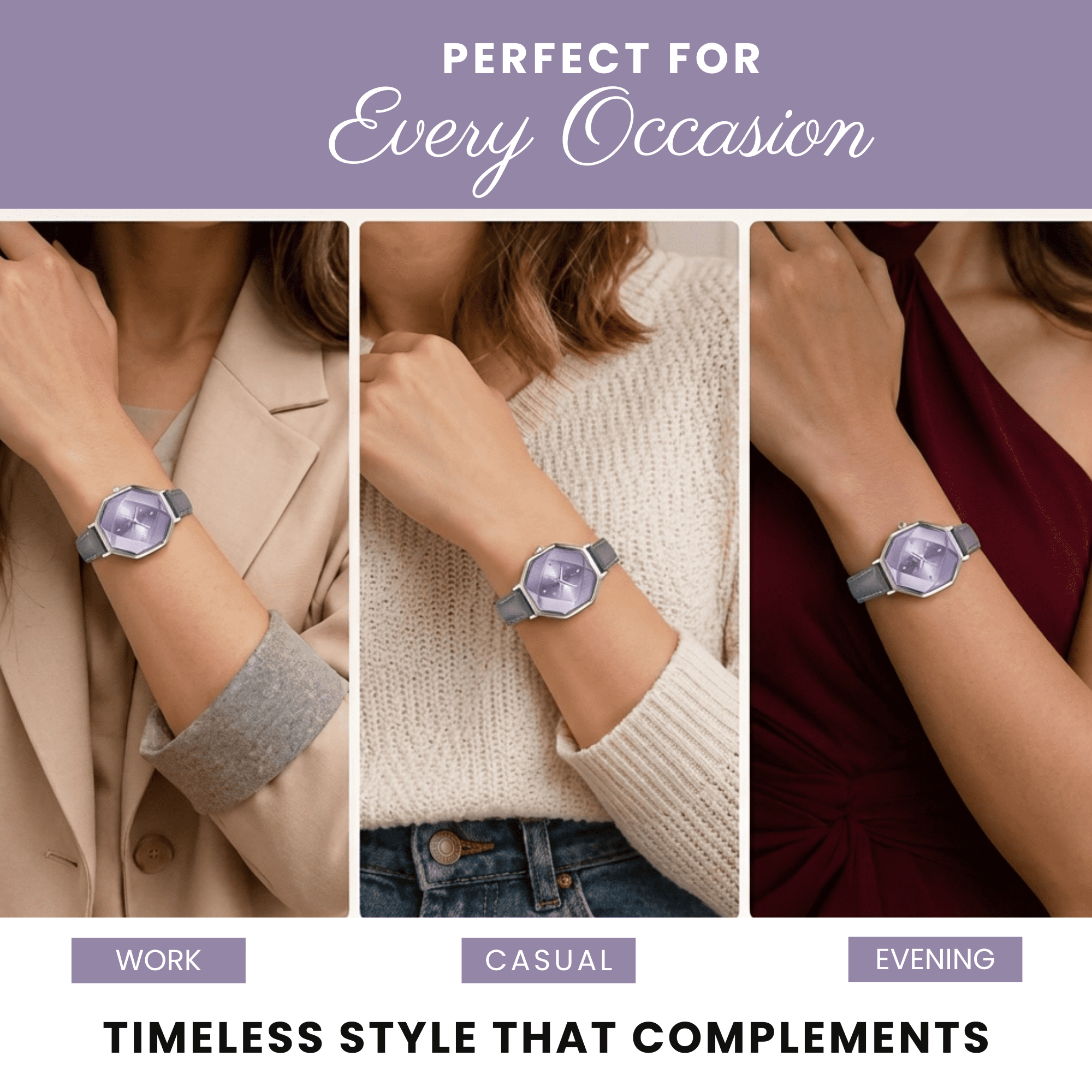Women’s Fashion Leather Watch – Octagon Dial, Silver Case, Quartz Movement, Elegant Minimalist Dress Watch for Women, Gift for Her
