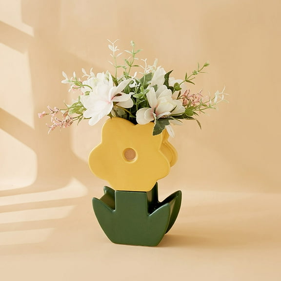 MLINS Flowers Small Flower Shape Vase Craft Vase 12.3x11x6cm Yellow