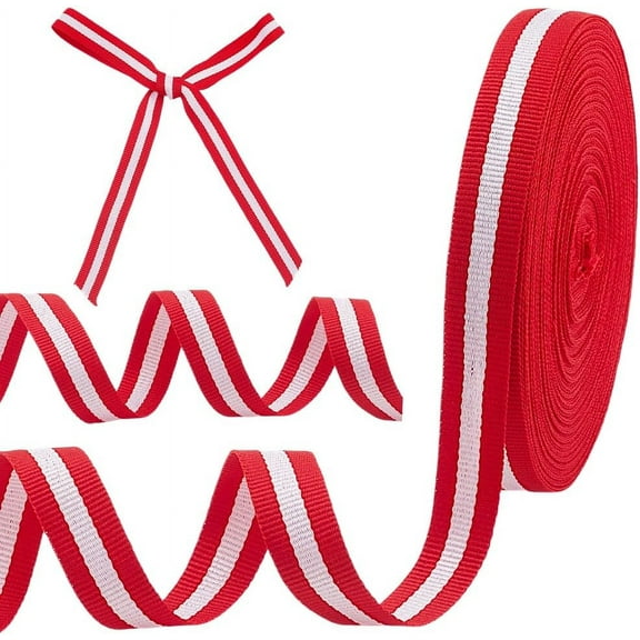 22.86m Christmas Striped Ribbon 15mm Wide Grosgrain Fabric Ribbon Red and White Striped Ribbon Craft Wrapping Ribbons for Embellishments Home Party Wedding Floral Decoration
