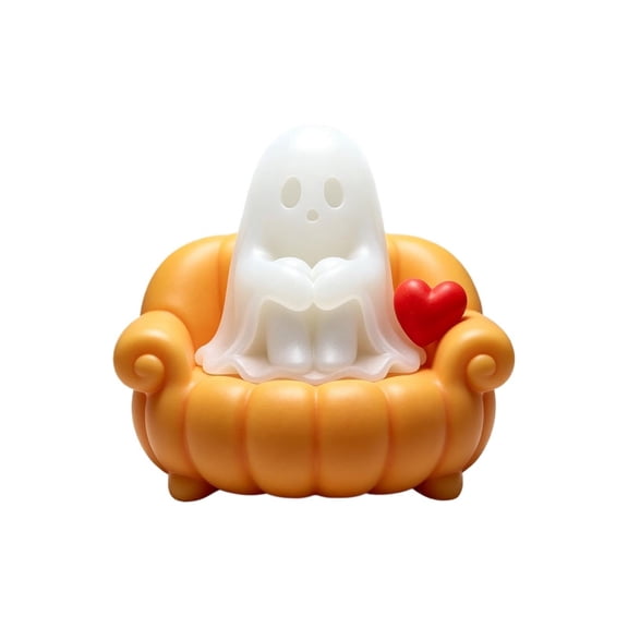 Decor Figurine Ghost Shaped Warm Light 1 Piece Halloween Accent for Indoor Shelf Desk and Home Office Display
