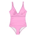 thumbnail image 3 of Pounoo Women's One Piece Swimsuits V Neck Sleeveless Mesh Panel Ruched Bathing Suits Beach Tummy Control Slim Fit Swimwear Gift, 3 of 8