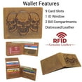 thumbnail image 2 of MARSHAL Mens RFID Blocking Vintage Leather Bifold Wallet with Triple Skull Debossed Design Tan, 2 of 8