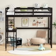 thumbnail image 4 of Costway Twin Size Loft Bed w/ Desk & Shelf 2 Ladders & Guard Rail for Kids Teens Bedroom Brown, 4 of 10