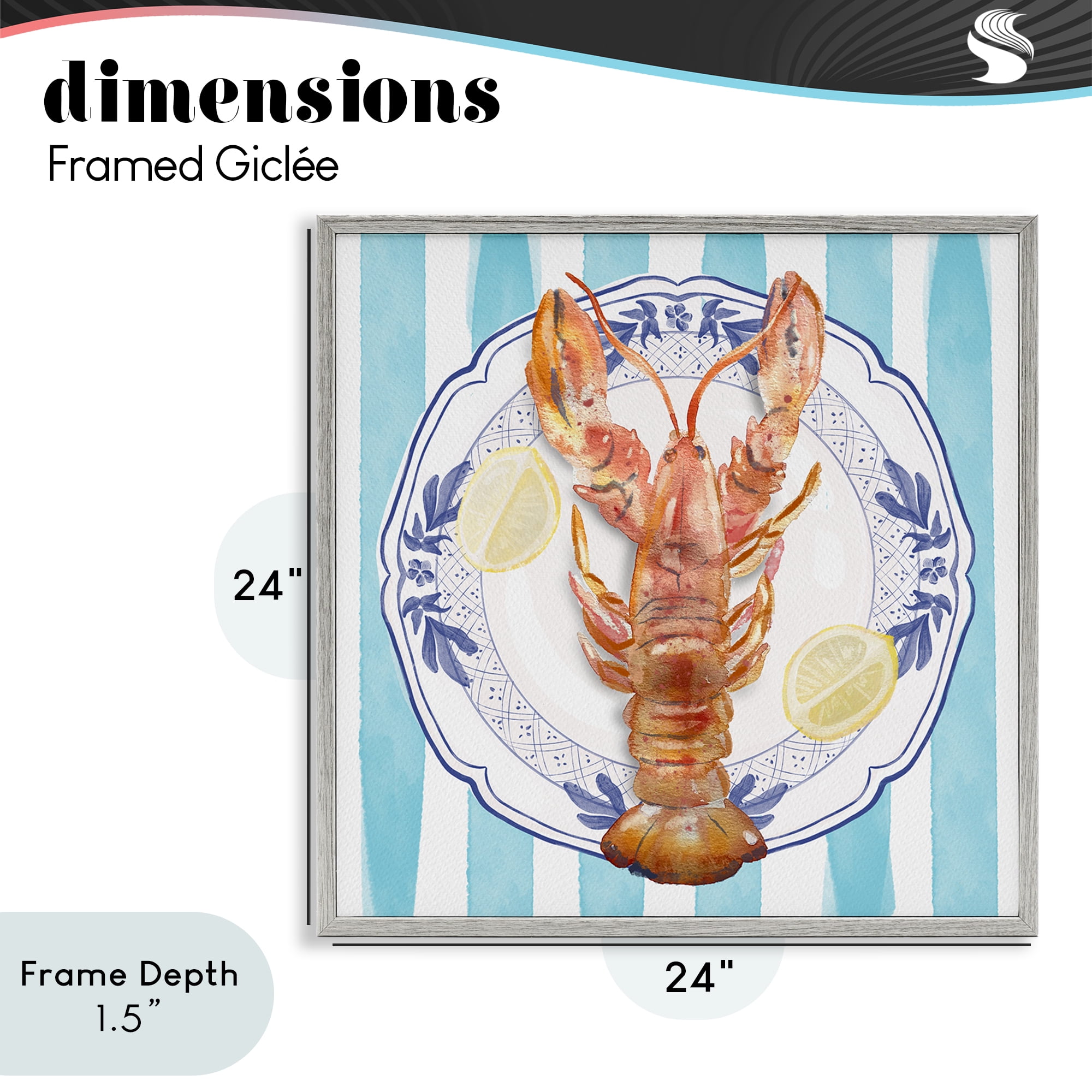 Stupell Industries Lobster Seafood Plate Gray Framed Giclee Art, design by Christie Adams