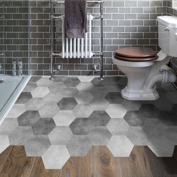 BESTYASH 10Pcs Waterproof Black and White Cement Floor Stickers Anti Slip Tile Sticker for Bathroom and Doors