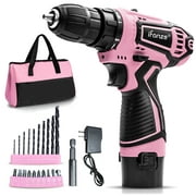 IFANZE 12V Cordless Drill, 3/8'' Keyless Chuck 2 Variable Speeds Electric Power Drill with Battery and Charger, Pink