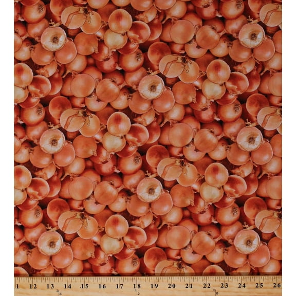 Cotton Food Festival Yellow Onions Vegetables Gardening Cotton Fabric Print by the Yard (439-yellow)
