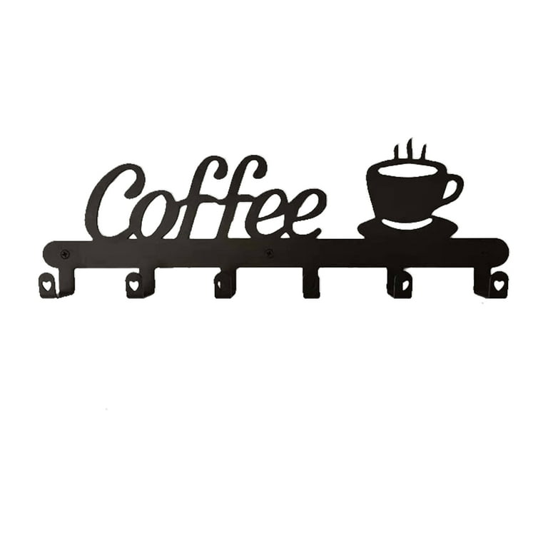 Htovila Metal Coffee Mug Holder Coffee Shaped Hook Rack 5 Hooks