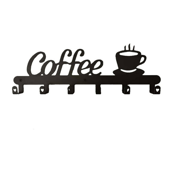 Yeacher Porte-Tasse à Café en Métal Support de Crochet en Forme de Café 6 Crochets Supports Suspendus pour Tasses à Café Mural Sans Clous Crochet de Rangement en Métal pour Présentoir de Tasses Organisateur