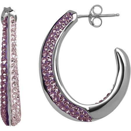 Luminesse Swarovski Element Sterling Silver Purple Hoop Earrings