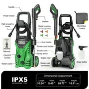 Firstness Electric Pressure Washer, Power Washer w/ 26 ft Hose, 4 Quick Connect Nozzles, High Pressure Cleaning Machine with Foam Cannon, Portable to Clean Patios, Cars, Fences, Driveways