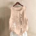 thumbnail image 2 of Jewelreauty Women Button Round Neck Tank Tops Casual Cotton Sleeveless Loose Tee Summer Going Out Blouses (XL, Khaki), 2 of 4