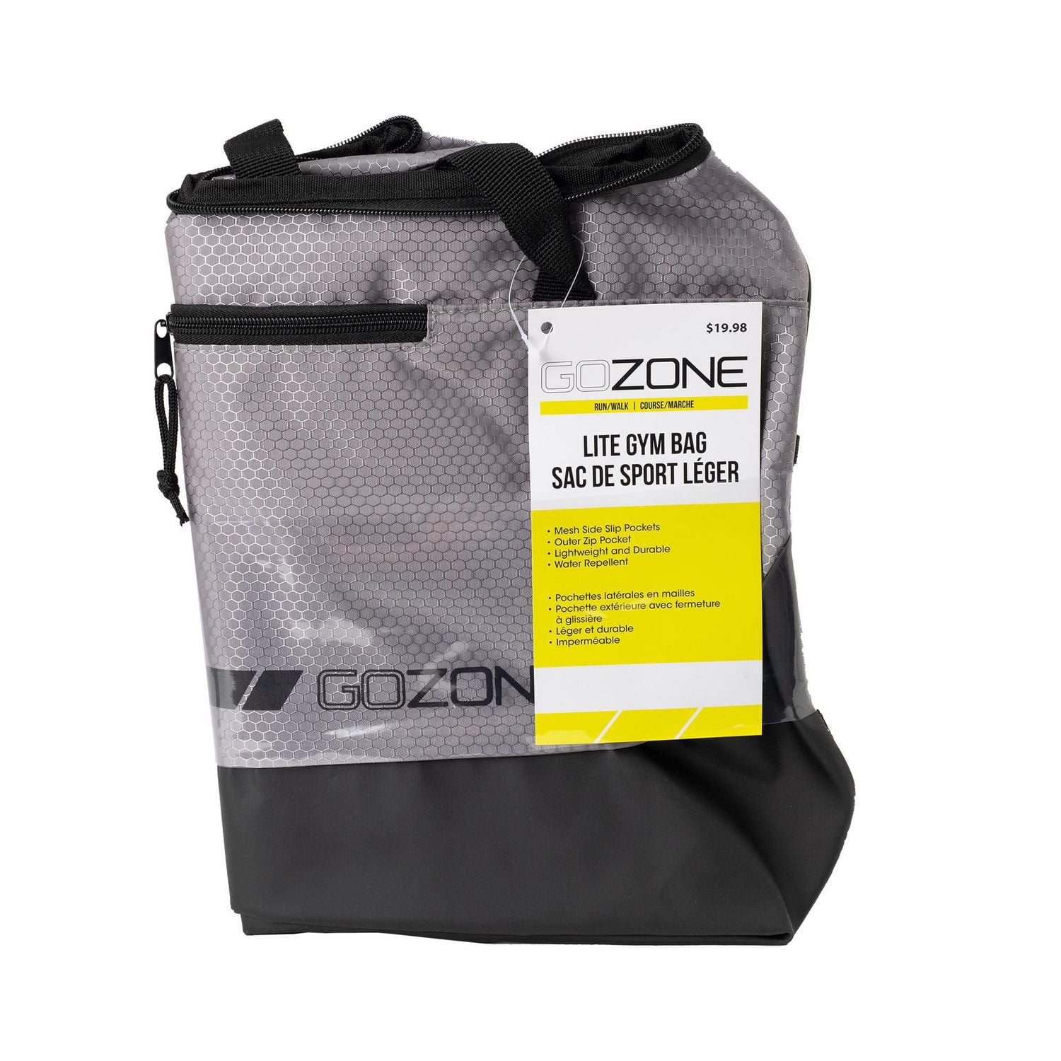 GoZone Lite Gym Bag – Grey/Black, With mesh side slip pockets