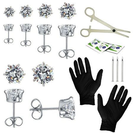 BodyJ4You 22PC Professional Piercing Kit 18G 20G Surgical Steel Clear Crystal CZ Stud Earrings