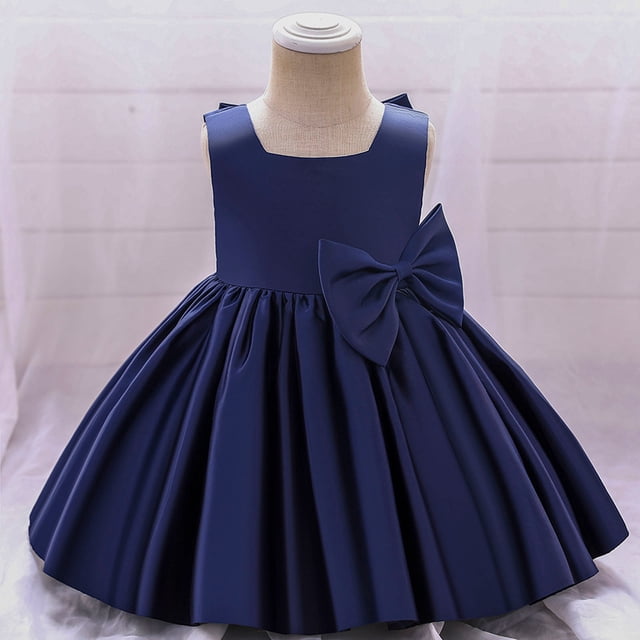 cllios Robe Longue de Fête d'Anniversaire pour Filles en Satin Broderie Strass Nœud Papillon