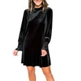 thumbnail image 1 of Gibobby Vestido de manga larga para mujer Vestido hasta la rodilla simple informal con pierna recta suelta de color sólido para mujer(Negro,CH), 1 of 4