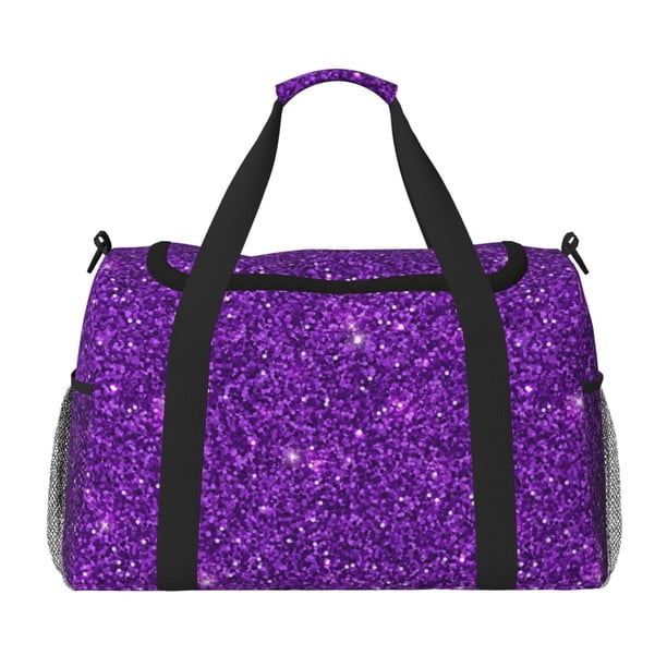 Fotbe Purple Glitter Bolsa de Viaje con Estampado, Bolsa de Fin de Semana para Mujer con Compartimento para Zapatos, Bolsa de Gimnasio con Bolsillo Húmedo