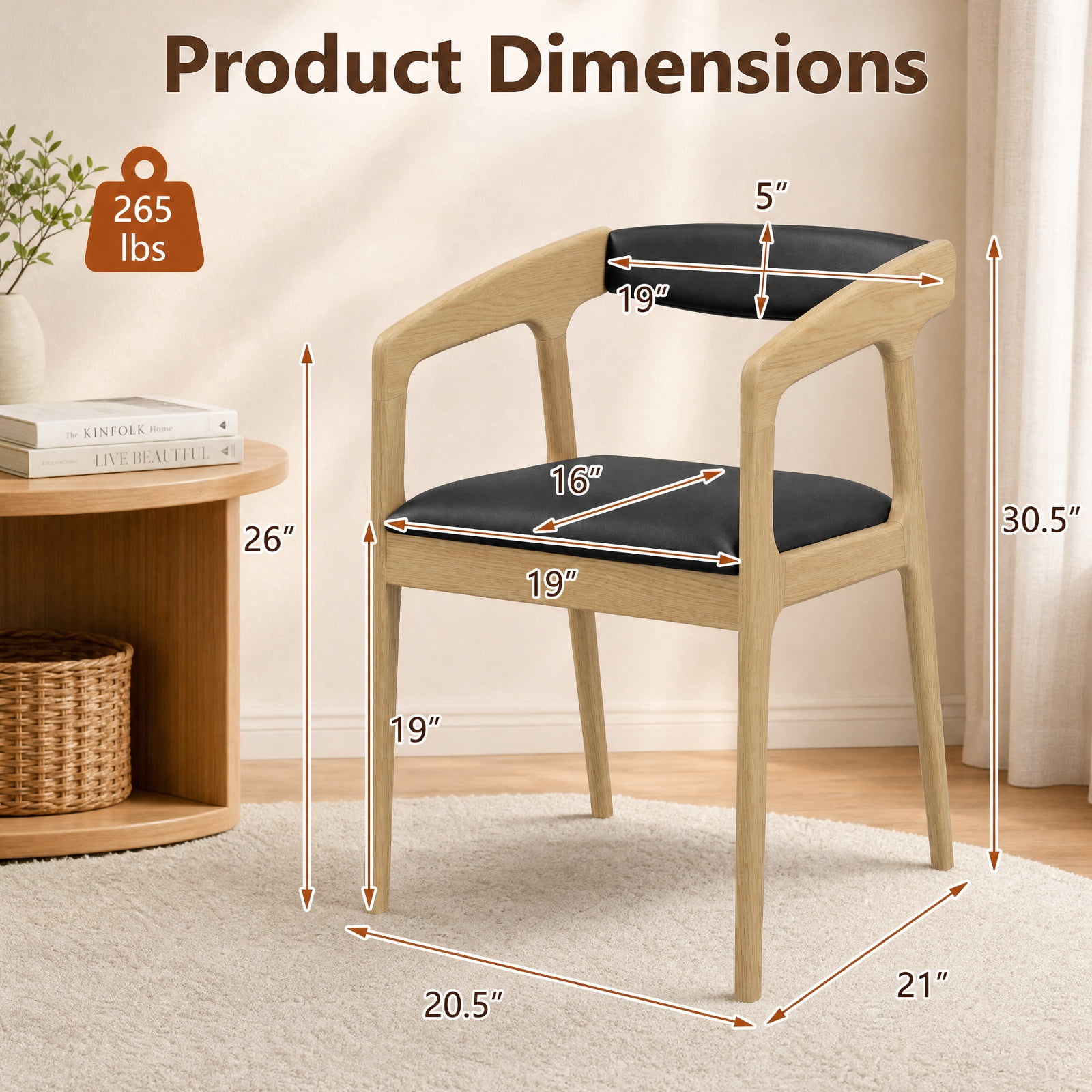 Furnibear Upholstered Armchairs Set of 2 with Cozy Backrest and Padded Seat Cushion for Kitchen Dining Room Living Room Home, Natural