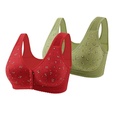 Sentmoon 2PC Women Sports Bras Oversize No Underwire Wireless Bras for Women Comfortable Front Closure with Button Print Lift Seamless Pregnancy Bra Ladies for Dating Outfits Watermelon Red 44