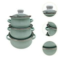 thumbnail image 4 of GROWTH TANK 3 Pieces Enamel Cooking Pots Stew Bean Simmer Pot Kitchen Household Cookware light blue, 4 of 9