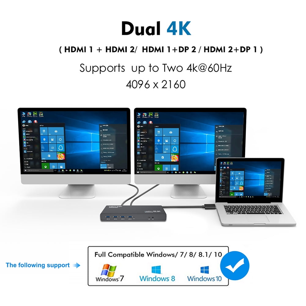 WAVLINK USB 3.0 Universal Laptop Docking Station with 65W Power Delivery, USB C 5K/ Dual 4K Dock Dual Monitor with 2 x HDMI & 2 DisplayPort, Gigabit Ethernet, 6 USB 3.0, Audio/Mic for Windows Mac OS