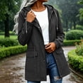 thumbnail image 5 of Women Mid Length Hooded Rain Coat Full Zip Snap Button Waterproof Drawstring Waisted Windproof Casual Outdoor Jacket for Hiking Travel Daily Black Womens Lightweight Fleece Jacket L, 5 of 8