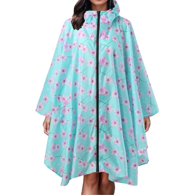 Veste Poncho Imperméable Légère pour Femmes avec Capuche et Poches pour Activités Extérieures