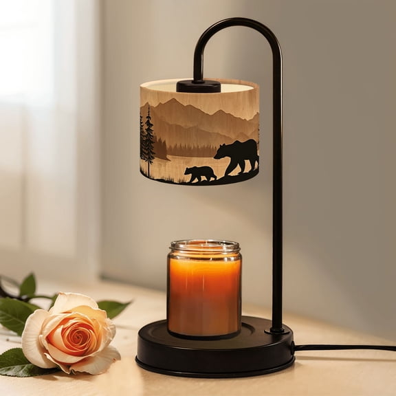 Cabin Candle Warmer Lamp with Timer Dimmer Silhouette Bear Family Walking Pine Forest Mountain Candle Lamp Warmer for Jar Candle with 4 Bulbs Birthday Gifts for Women House Warming Gifts