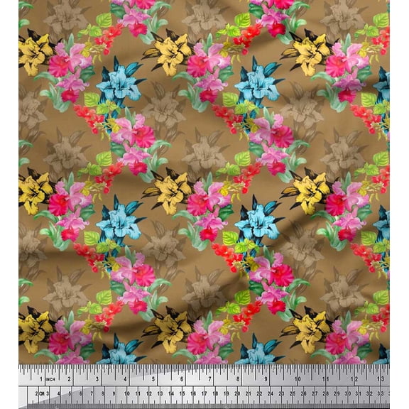 Soimoi Cotton Duck Fabric Leaves & Floral Print Fabric by the Yard 42 Inch Wide