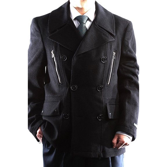 WESTEND West End Men's Willard Double Breasted Pea Coat - Black - 44R