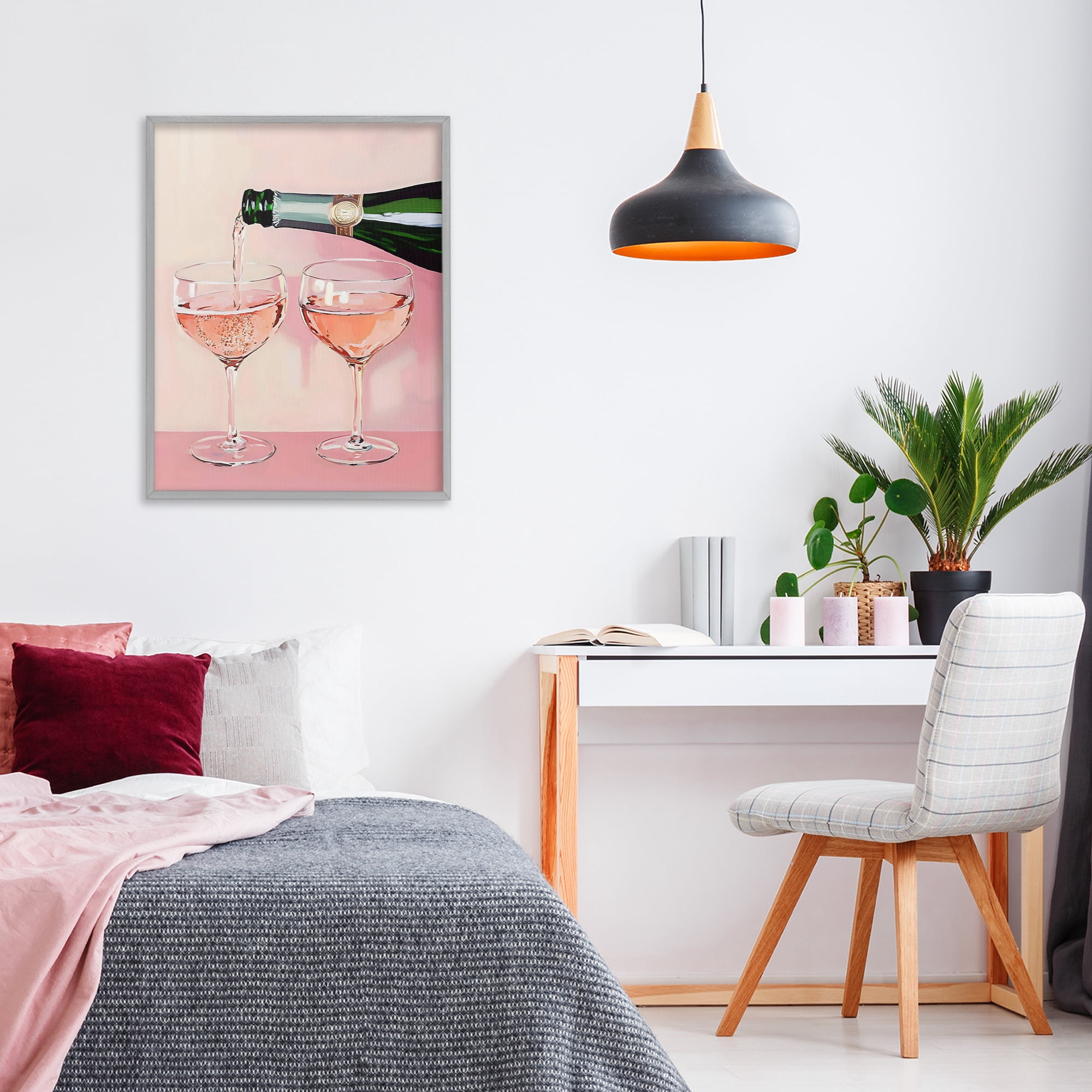 Stupell Industries Pink Champagne Toast for Two Gray Framed Giclee Art, design by The Prints Vibe