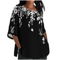 thumbnail image 2 of ALLLIST Black Women's Tops Crew Neck Casual Printed Elbow-Length Floral T-Shirts Spring Blouses XXXL, 2 of 4