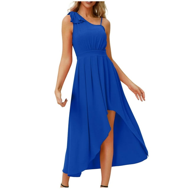 FAIWAD Robes d'Été pour Femmes 2024 Robe Maxi Irrégulière Asymétrique Sans Manches à Nouer Longue