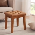thumbnail image 4 of Upholstered Ottoman Stool with Padded Seat, Tufted Vanity Stool with Solid Wood Legs, Accent Stool, Faux Leather Cognac Brown, 4 of 11