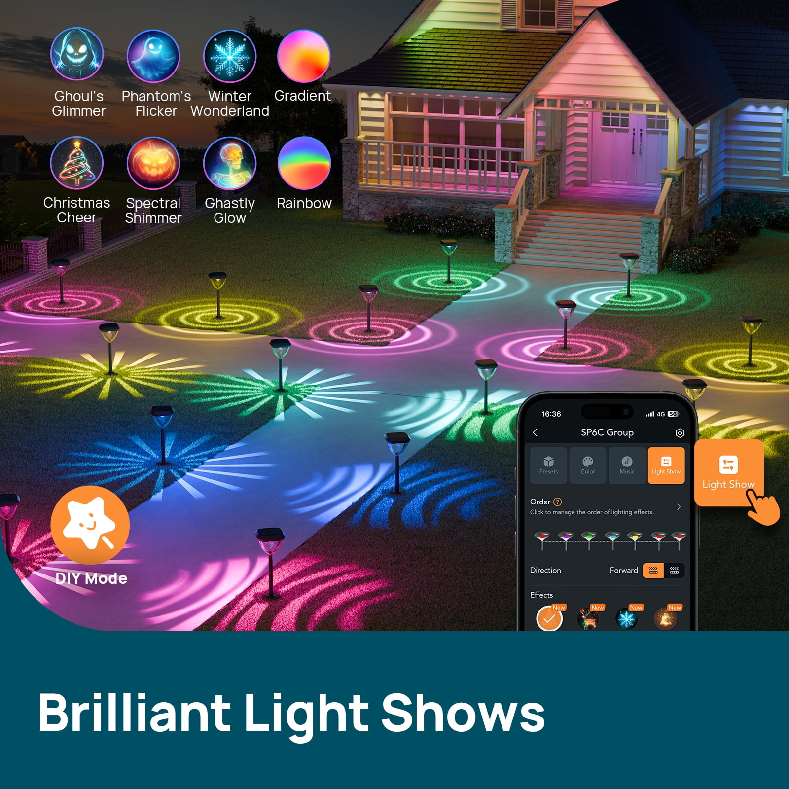 Linkind Smart Solar Pathway Lights SP6C, APP Control Solar Lights Outdoor Waterproof with 5 Swappable Lenses Landscape Lighting, Color Changing Garden Decor for Yard, Patio, Driveway(4 Pack)