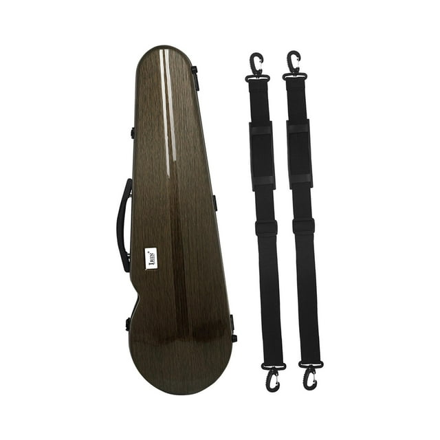 estuche para violin 4/4 hugo resistente de fibra de carbono con correas estuche rígido marrón para violín 4/4 (79 cm x 24 cm x 15 cm) con acabado tipo fibra de carbono, asa lateral y cremallera; interior acolchado con gran compartimento y higrómetro incorporado; incluye dos correas ajustables para llevar como mochila o bandolera.