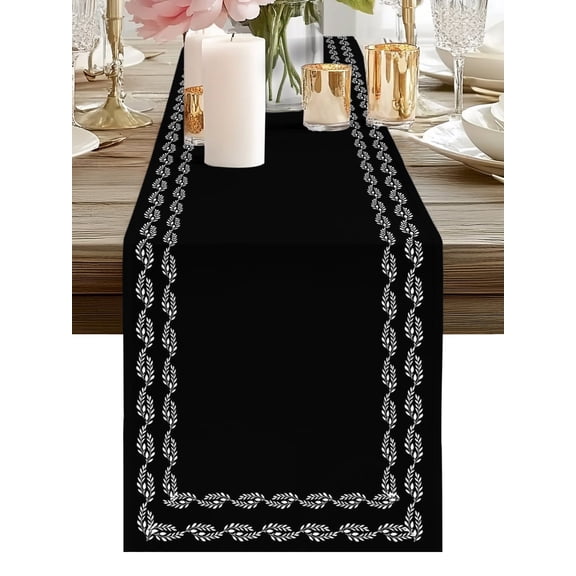 Table Runner Black Textured Woven Pattern Table Runners Solid Color Cotton Linen Dresser Scarf Kitchen Dining Table Decor for Holiday Party Home Decor 13x72 Inch