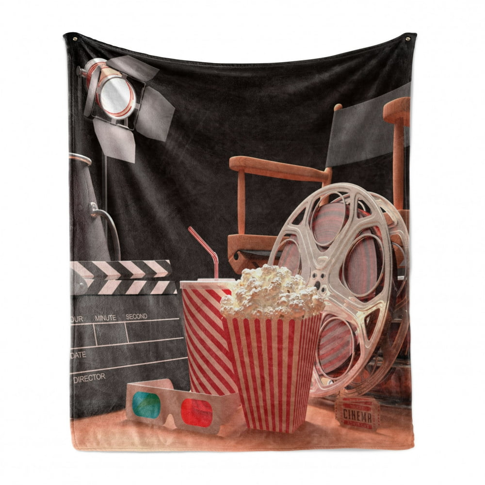 Movie Theater Soft Flannel Fleece Blanket, Objects of the Film Industry Hollywood Motion Picture