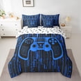 thumbnail image 2 of Homewish Black Blue Gamepad Bedding Comforter Set 7pcs for Boys, Cartoon Game Console Lover King Bedding Sets, Stripes Abstract Reversible Bed Sheets, Breathable Home Decor, 2 of 7