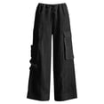 thumbnail image 5 of Admvng Womens Cargo Linen Pants Wide Leg Drawstring Waist Casual Summer with Pockets, 5 of 5