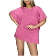 thumbnail image 2 of iHengLiXing Plus Size Summer Dresses for Women 2025 Dressy Casual Ladies' Fashionable Solid Color Loose Casual Round Neck Short Sleeved Shirt Pink S, 2 of 6