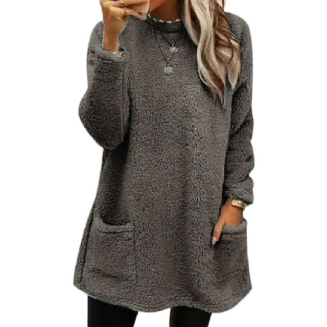 LUXUR T-Shirt en Molleton Doux pour Femmes, Ample, Gris Foncé m